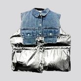 Oversized fashion women's jeans puffer vest