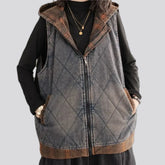 Oversized quilted jean vest for ladies