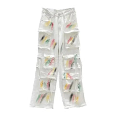 Painted white jeans for women