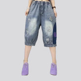 Patchwork boho style women's jeans shorts