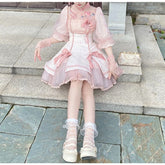 Peach Pink Qi Lolita Kawaii Embroidered Flowers Dress