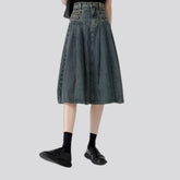 Plaited casual midi denim skirt