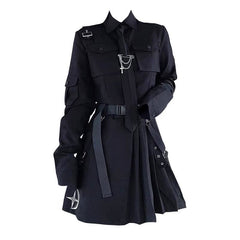 Punk Grunge Gothic Black Suit Blouse Skirt Set