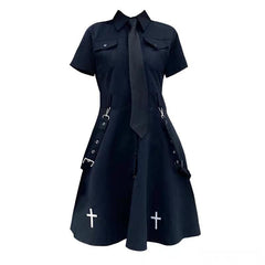 Punk Style Belts Short Sleeve Cross Dress EE0901