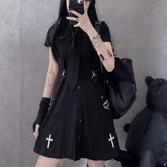 Punk Style Belts Short Sleeve Cross Dress EE0901