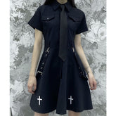 Punk Style Belts Short Sleeve Cross Dress EE0901