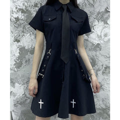 Punk Style Belts Short Sleeve Cross Dress EE0901