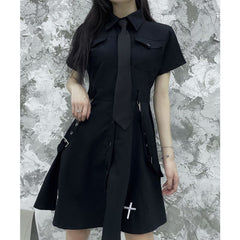 Punk Style Belts Short Sleeve Cross Dress EE0901