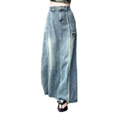 Raw hem high-waist denim skirt for ladies