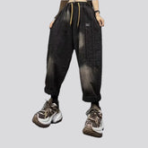 Retro boho fashion faded women's denim joggers