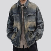 Retro boho men's jeans jacket