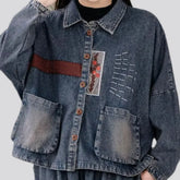 Retro botanical style women's jean chore jacket