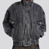 Retro oversized men's denim bomber jacket