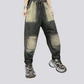 Retro painted women's denim joggers