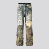 Retro patchwork camo men's jeans