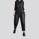 Retro street style cuffed hem women's jean bib