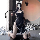 Retro Uniform Seduces Hollow Out High Slits Cheongsam Pajamas EE0821