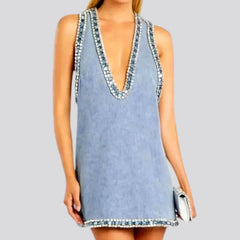 Rhinestone tank top shift denim dress