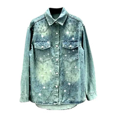 Rhinestones vintage denim shirt for women