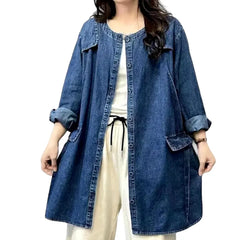Round-collar chore denim jacket for ladies