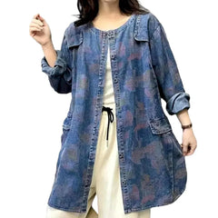 Round-collar chore denim jacket for ladies