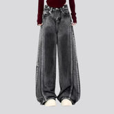 Sanded boho style baggy-leg women's jeans