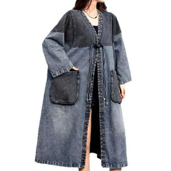 Sanded dark denim coat for women