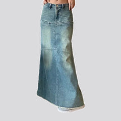Sanded frayed panelled jean skirt