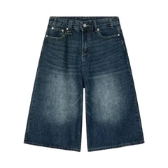 Sanded high-waist denim shorts for men