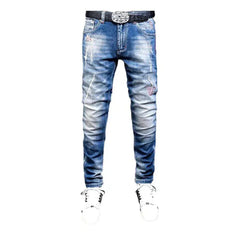 Sanded men's whiskered jeans