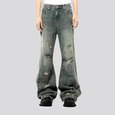 Sanded mid rise boho style jeans for men