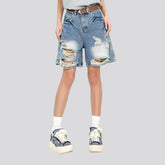 Sanded slouchy high-rise women's denim shorts