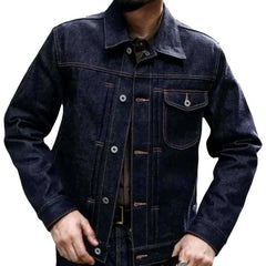 Selvedge dark wash jean jacket for men