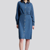 Shirt style casual medium denim dress