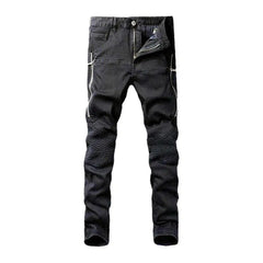Side zippers skinny motorcycle jeans for men