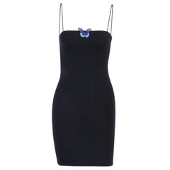 Simple Cute Black Dress Blue Butterfly Dress EE0860