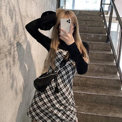 Sleeveless Plaid Spaghetti Strap Slim Fit Slip Dress