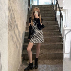 Sleeveless Plaid Spaghetti Strap Slim Fit Slip Dress