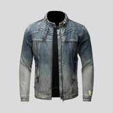 Slim fit vintage distressed men's denim jacket