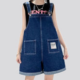 Slouchy fit rolled hems jean overall for ladies