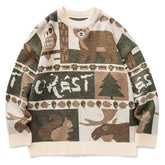 Embroidered Vintage Animal Rounded Collar Sweater