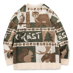 Embroidered Vintage Animal Rounded Collar Sweater