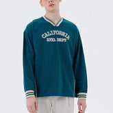 Embroidered Letters V-Collar Dropped Shoulder Sweatshirt