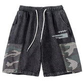 Stitching Drawstring Loose Denim Shorts