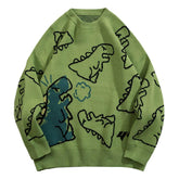 Embroidered Dino Dropped Shoulder Cardigan Sweater