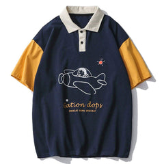 Printed Plane Multi Colors Style Polo Tee
