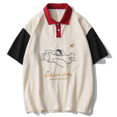 Printed Plane Multi Colors Style Polo Tee