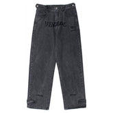 Straight-leg Embroidery Letters Vintage Jeans