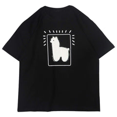Printed Llama Rounded Collar Soft Cotton Tee