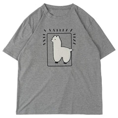 Printed Llama Rounded Collar Soft Cotton Tee